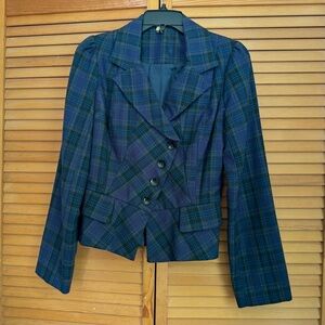 TOPSHOP Blue Plaid Jacket Blazer with Asymmetrical Buttons Small